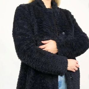 Kenneth Cole New York Fuzzy Black Faux Fur Teddy Coat | Fashion Statement Warm